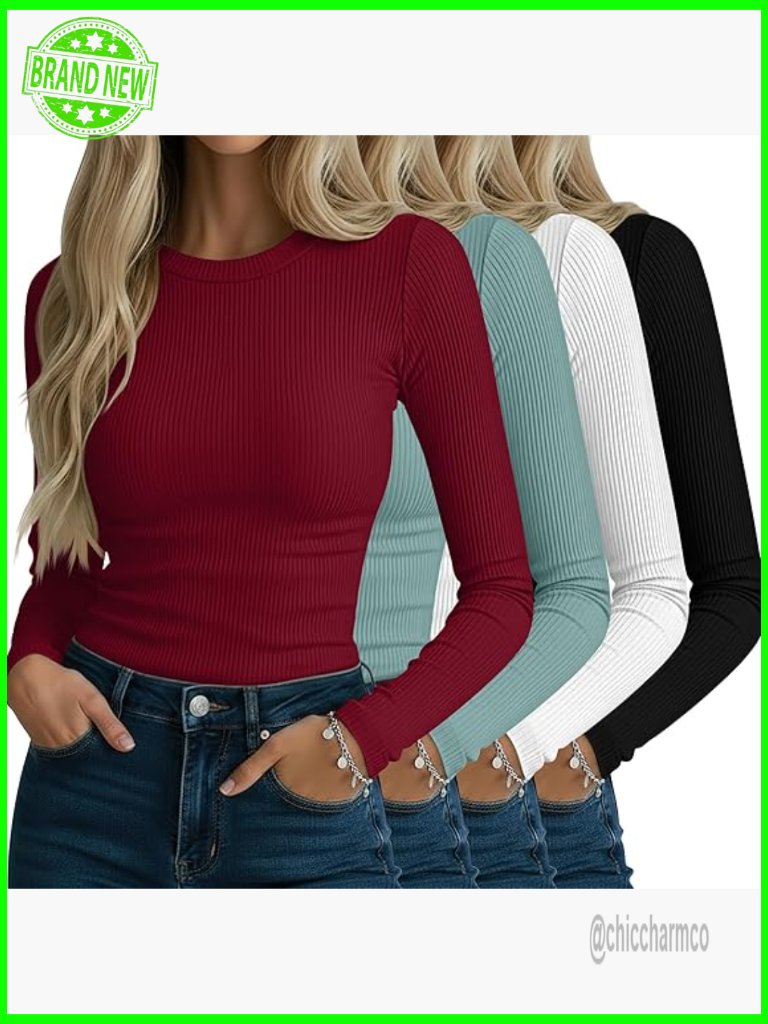 4 Pack Slim Fit Long Sleeve Ribbed Cotton T-Shirts Base Layer Tops